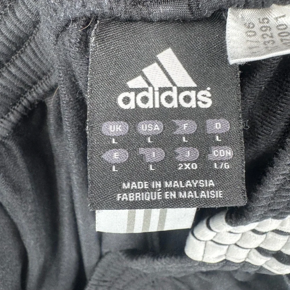 Adidas Mens Black White 3 Stripe Track Pants Large Straight Leg Polyester